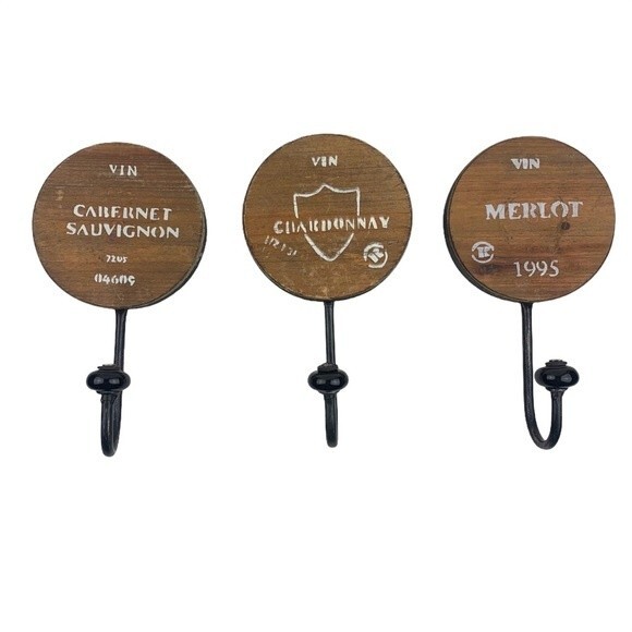 Wine Barrel Themed Wall Hanging Hooks Distressed Vintage Looking Rustic Set of 3 - Picture 4 of 8